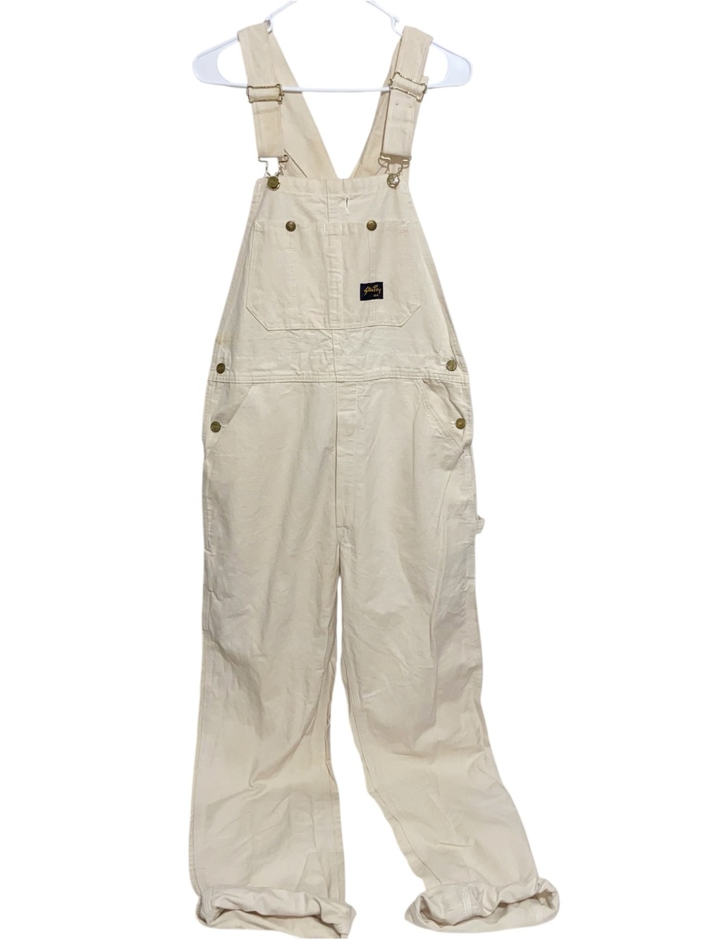 Vintage Stan Ray Overalls Mens 32X36 Cream Painters Bibs Canvas USA Made